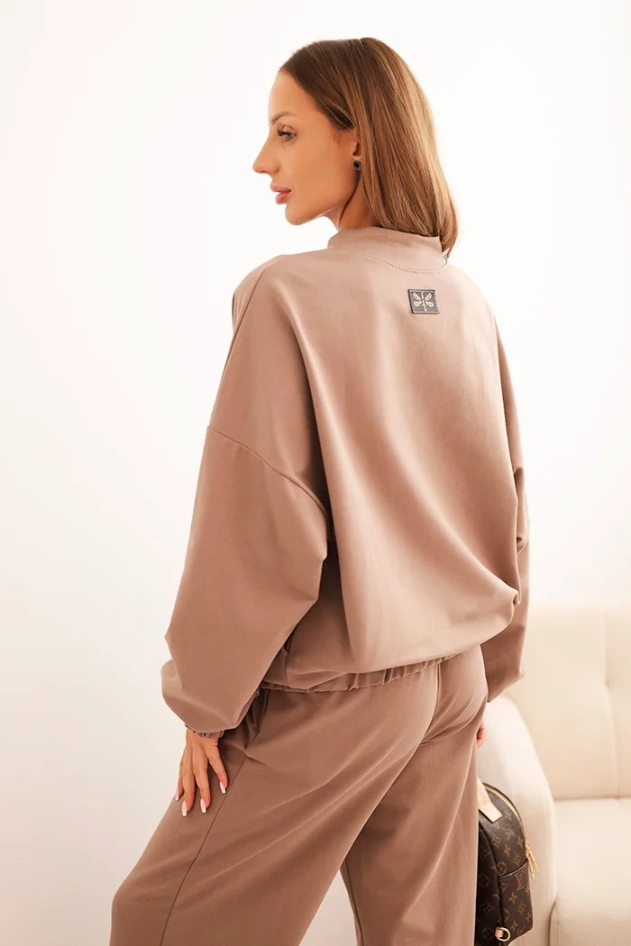 Polski Women&#039;s cotton set with wide leg pants and zip-up sweatshirt fango