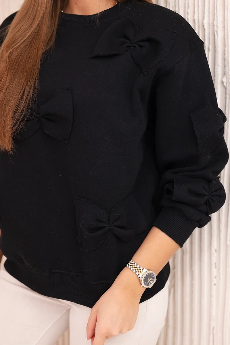 Insulated cotton sweatshirt with decorative bows black
