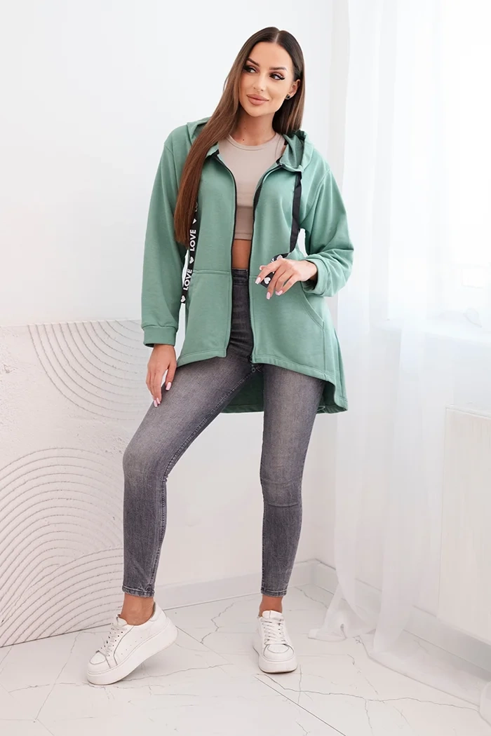 Sweatshirt with a longer back and a hood dark mint