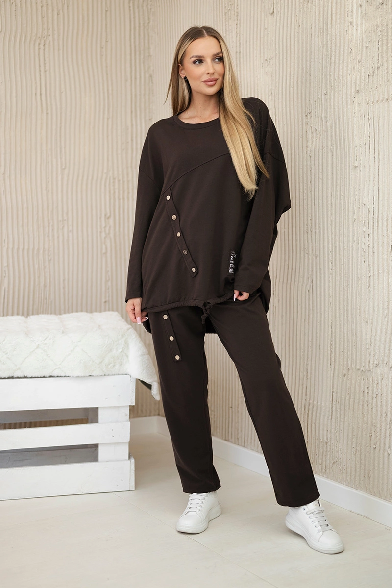 Włoski Oversize cotton set sweatshirt + pants brown