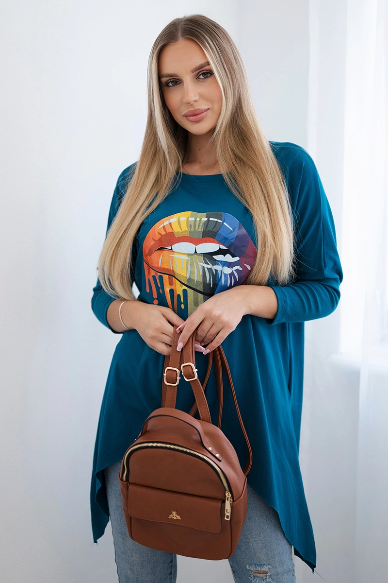 Oversize blouse with a rainbow print marine