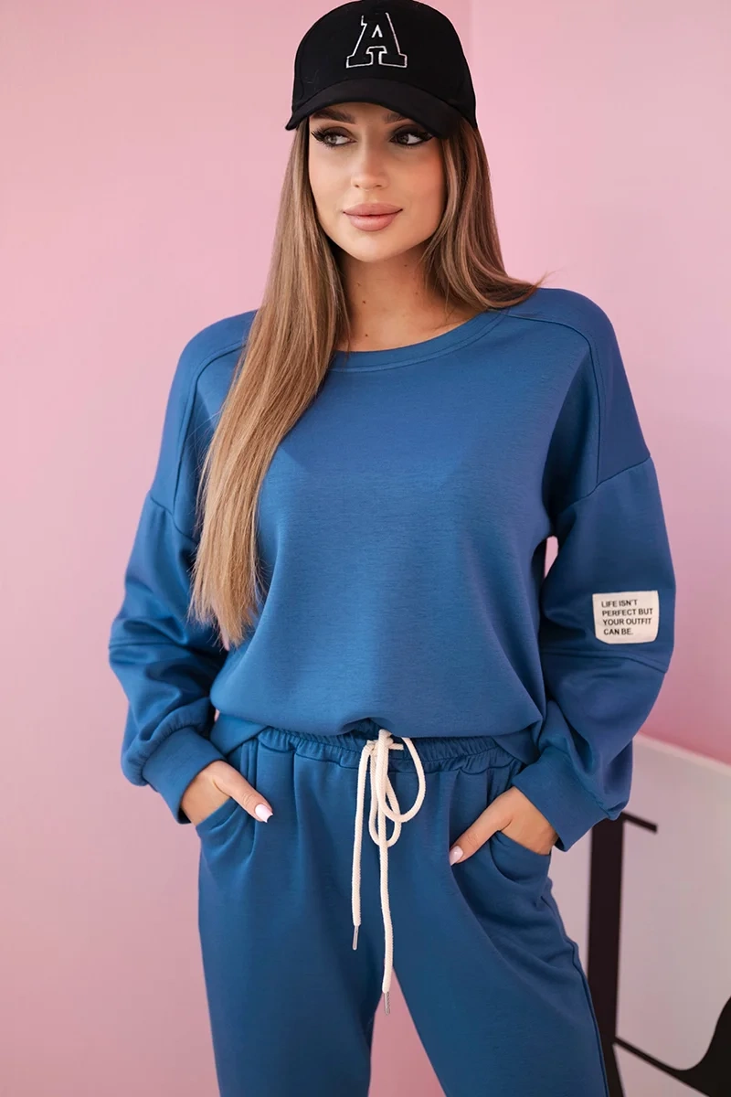 Kesi Włoski Komplet teplákové + kalhoty máslová látka denim
