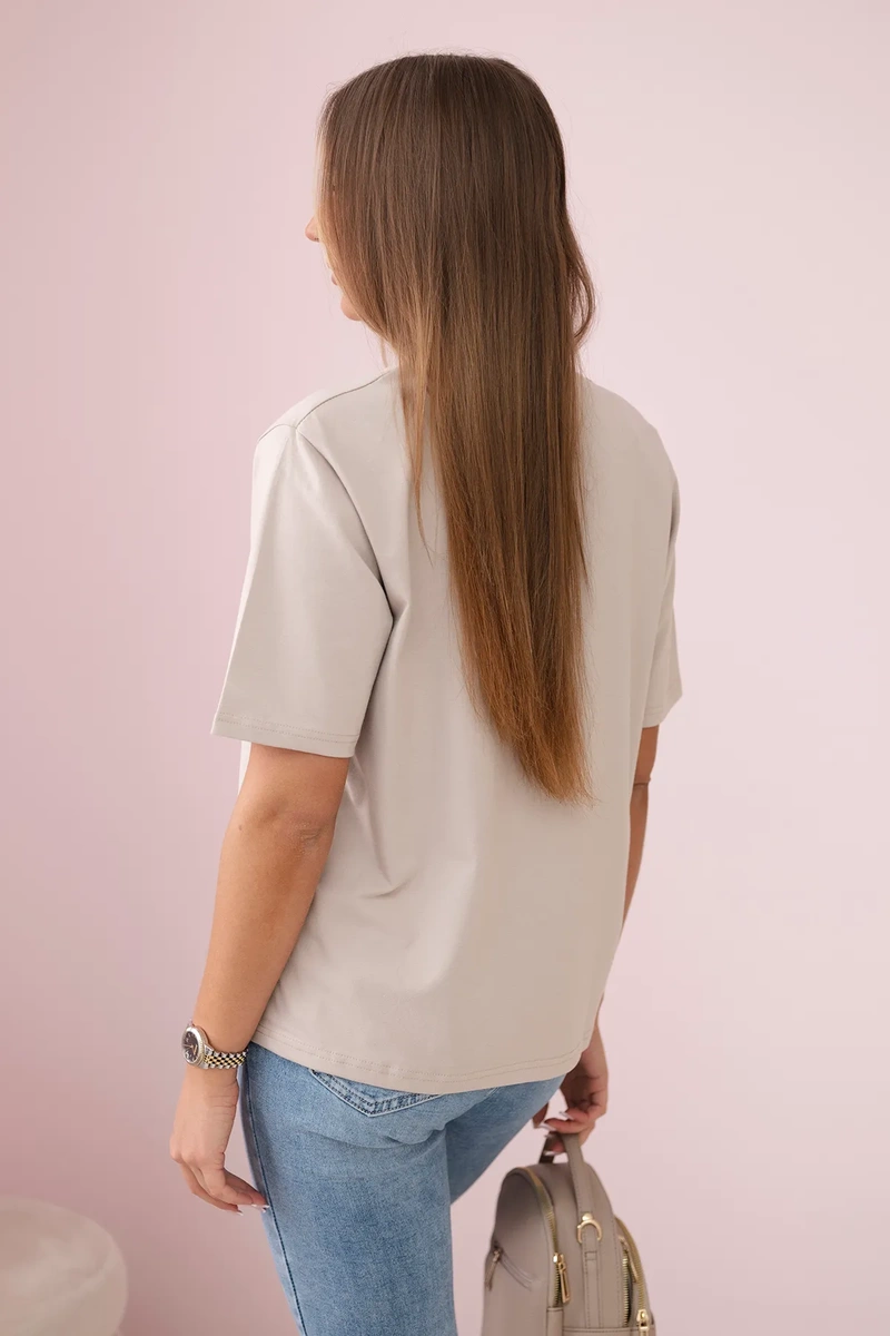 Cotton blouse with beige heart print