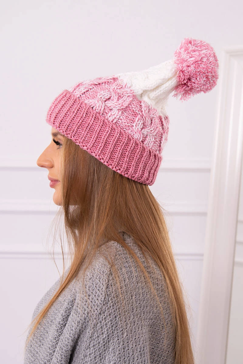 marka niezdefiniowana Cap with a pompom Abigail K326 powdered pink+ecru