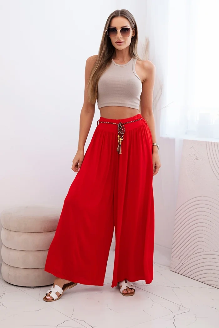 Kesi Włoski Women's wide-leg viscose trousers red
