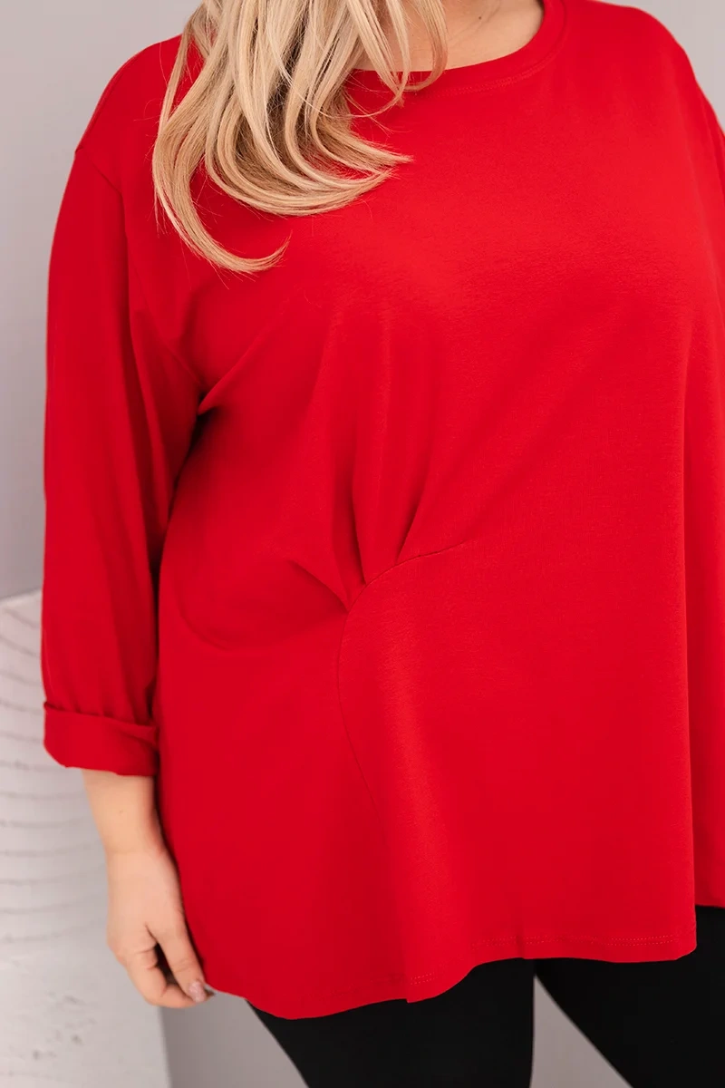 Kesi Włoski Dámska blúzka plus size s bavlnou s dlhým rukávom a nariasením červená
