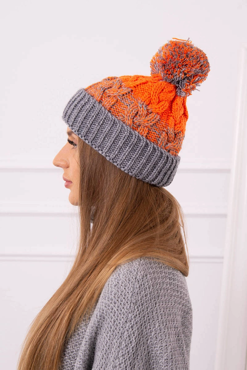 Kesi Cap with a pompom Abigail K326 grey+orange neon