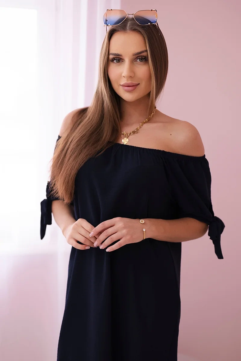 Dress with ties on the sleeves navy blue