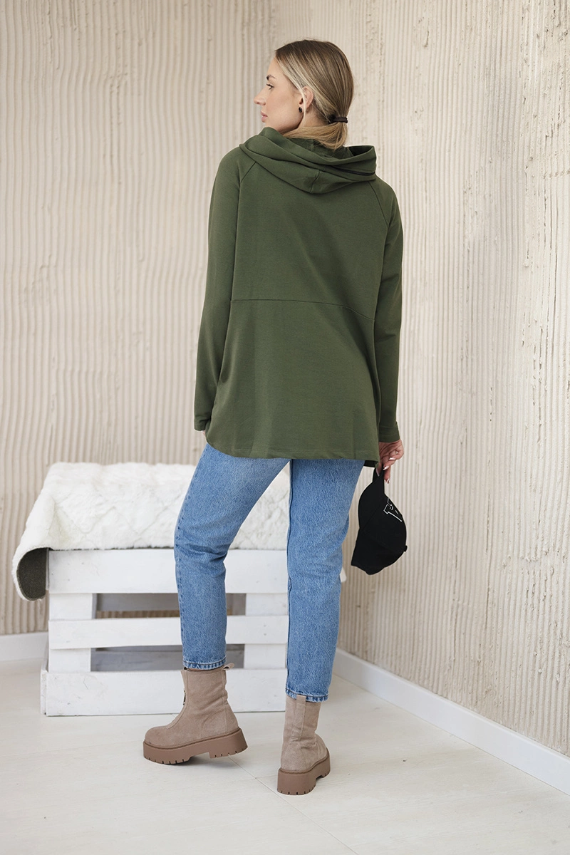 Tunic with zipper on hood Oversize khaki