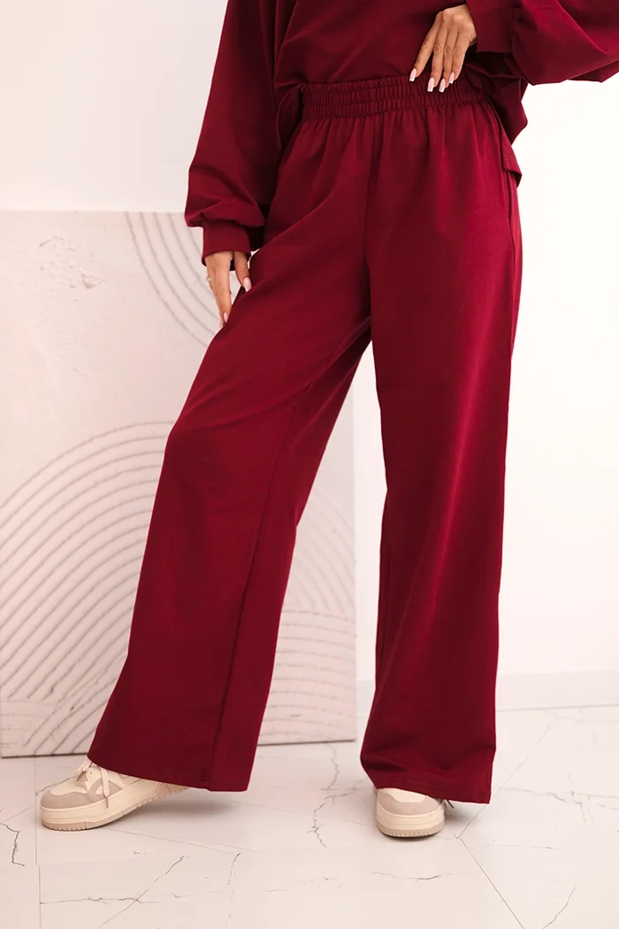 Polski Women&#039;s cotton set with wide legs and long-sleeve sweatshirt burgundy