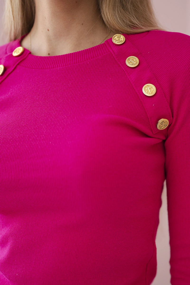 Dress with decorative buttons in fuchsia color