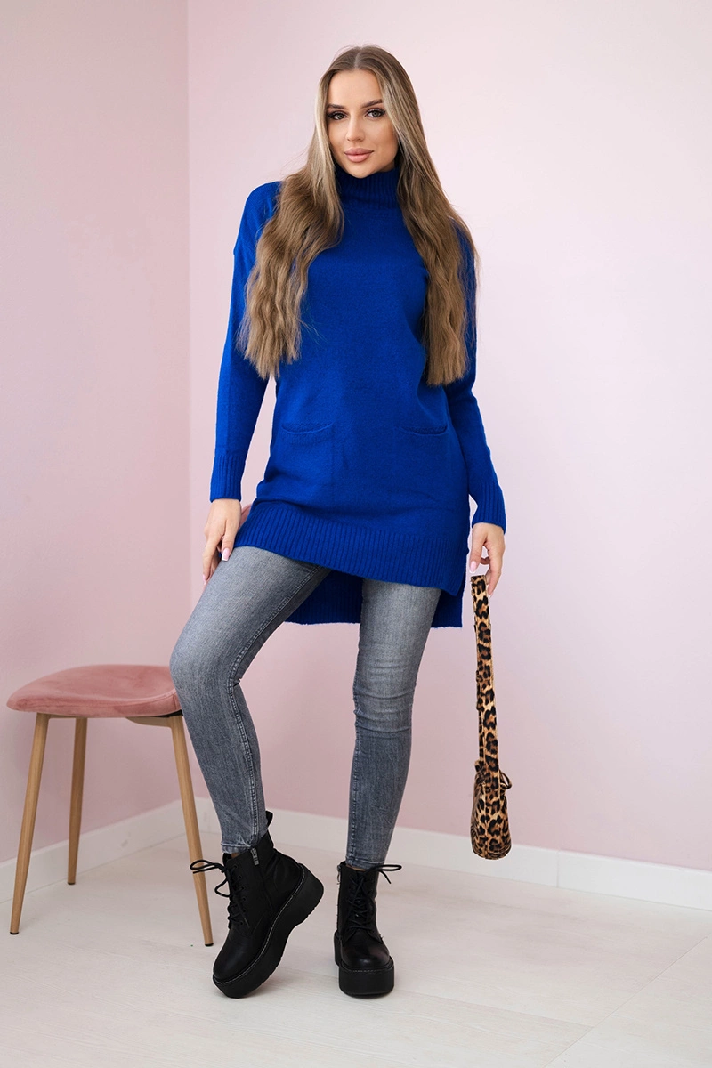 Sweater with stand-up collar purple-blue