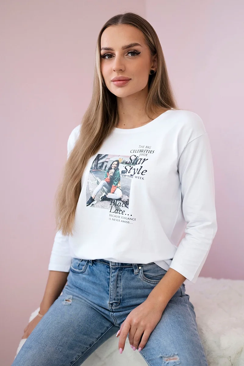 Blouse with Star Style print white