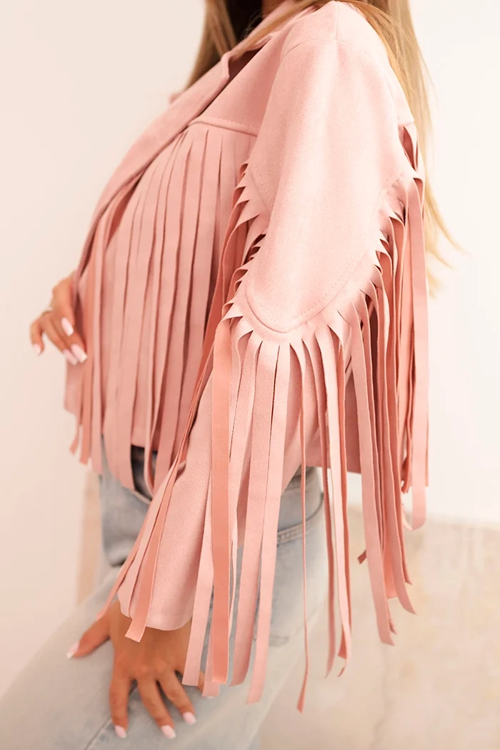 Kesi Włoski Women's suede fringed jacket dark powder pink