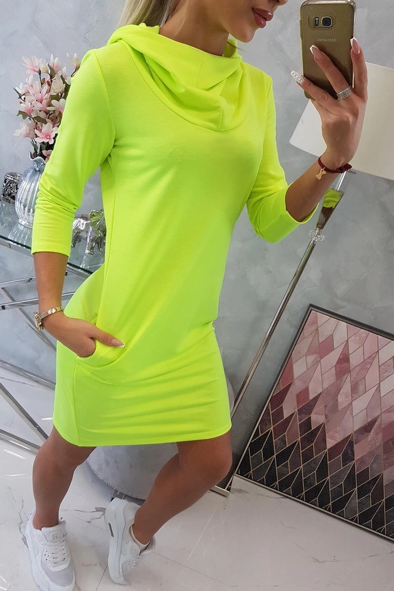 Dress with hood and pockets yellow neon color