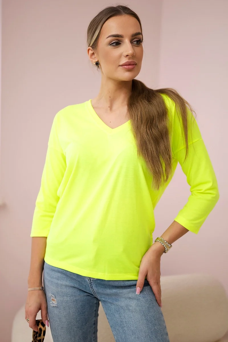 Yellow neon blouse with V-neck