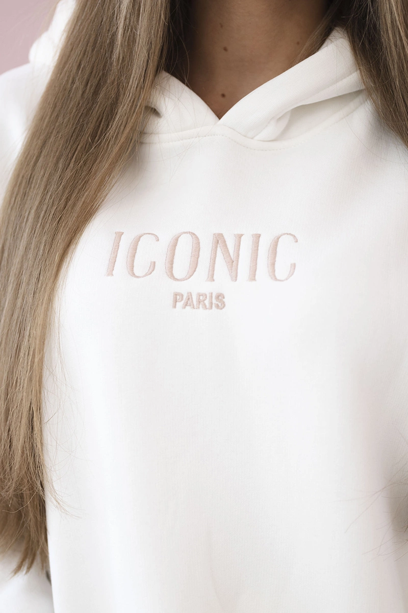 Insulated cotton set, sweatshirt with embroidery + ecru trousers