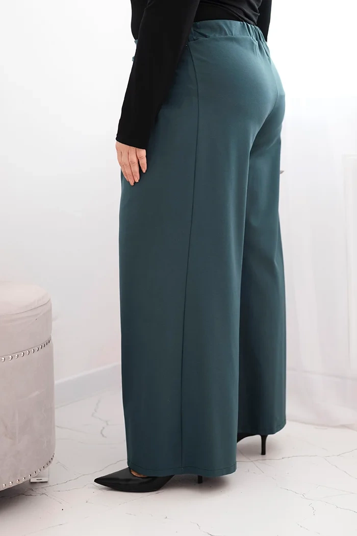 Kesi Włoski Plus Size women's pants with wide legs and pleats sea color