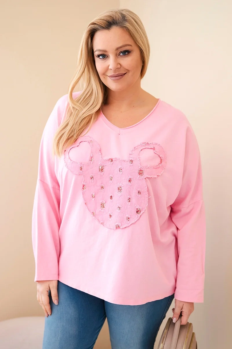 Dámska plus size blúzka s V-výstrihom, svetloružová