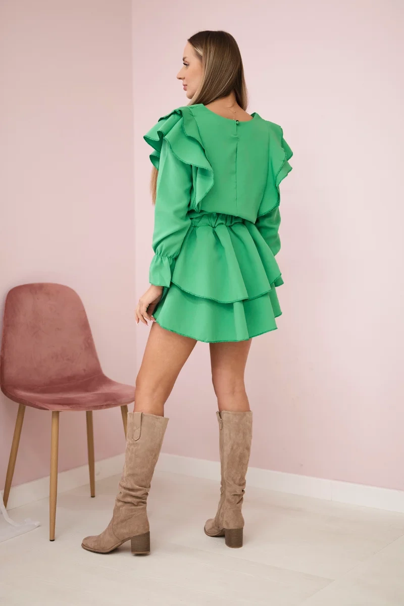 Dress with vertical ruffles light green