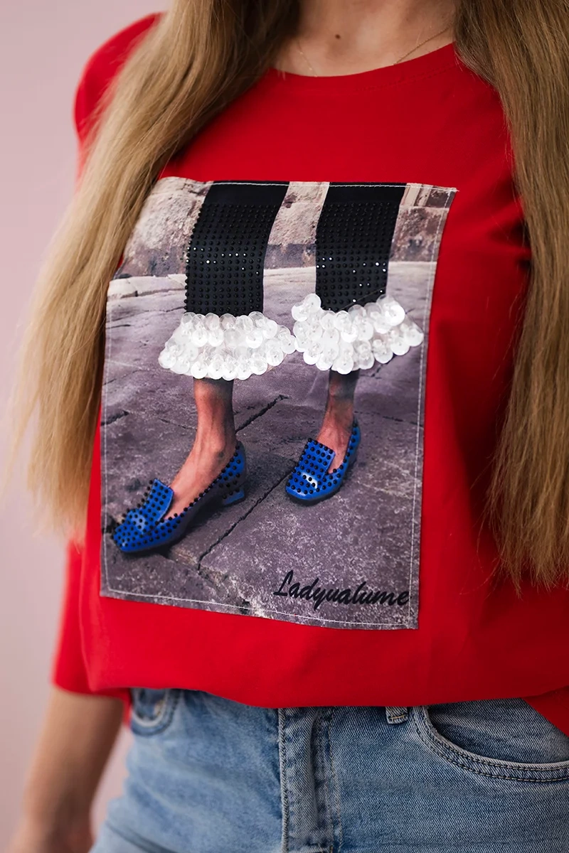 3D Graphic Blouse with Zirconia Red