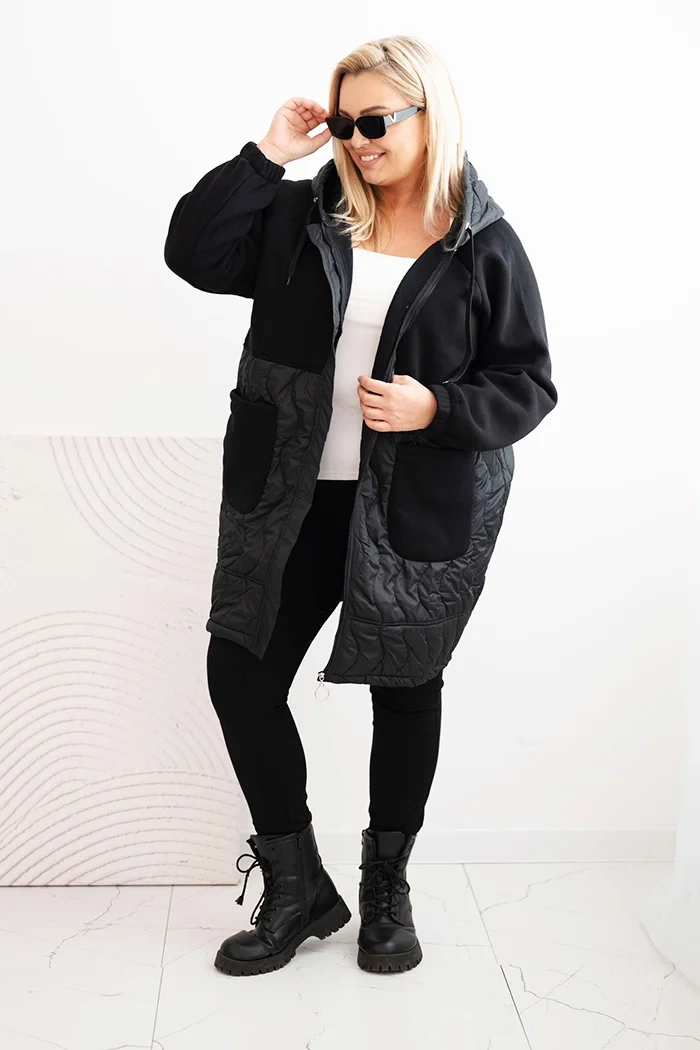 Kesi Women's quilted Plus Size hoodie with large pockets black