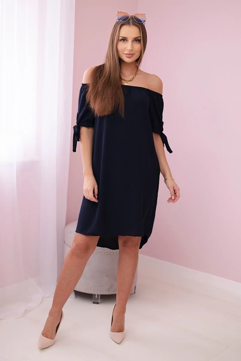 Dress with ties on the sleeves navy blue
