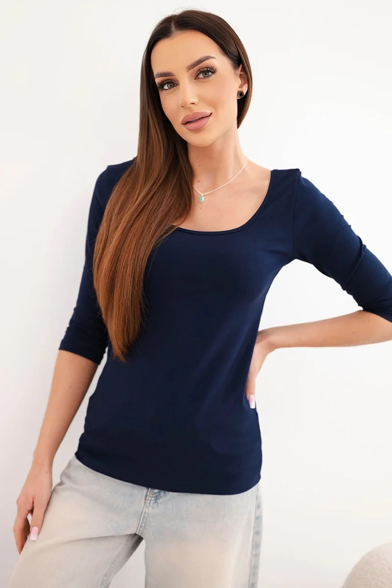 Дамска блуза с кръгло деколте, тъмносиня