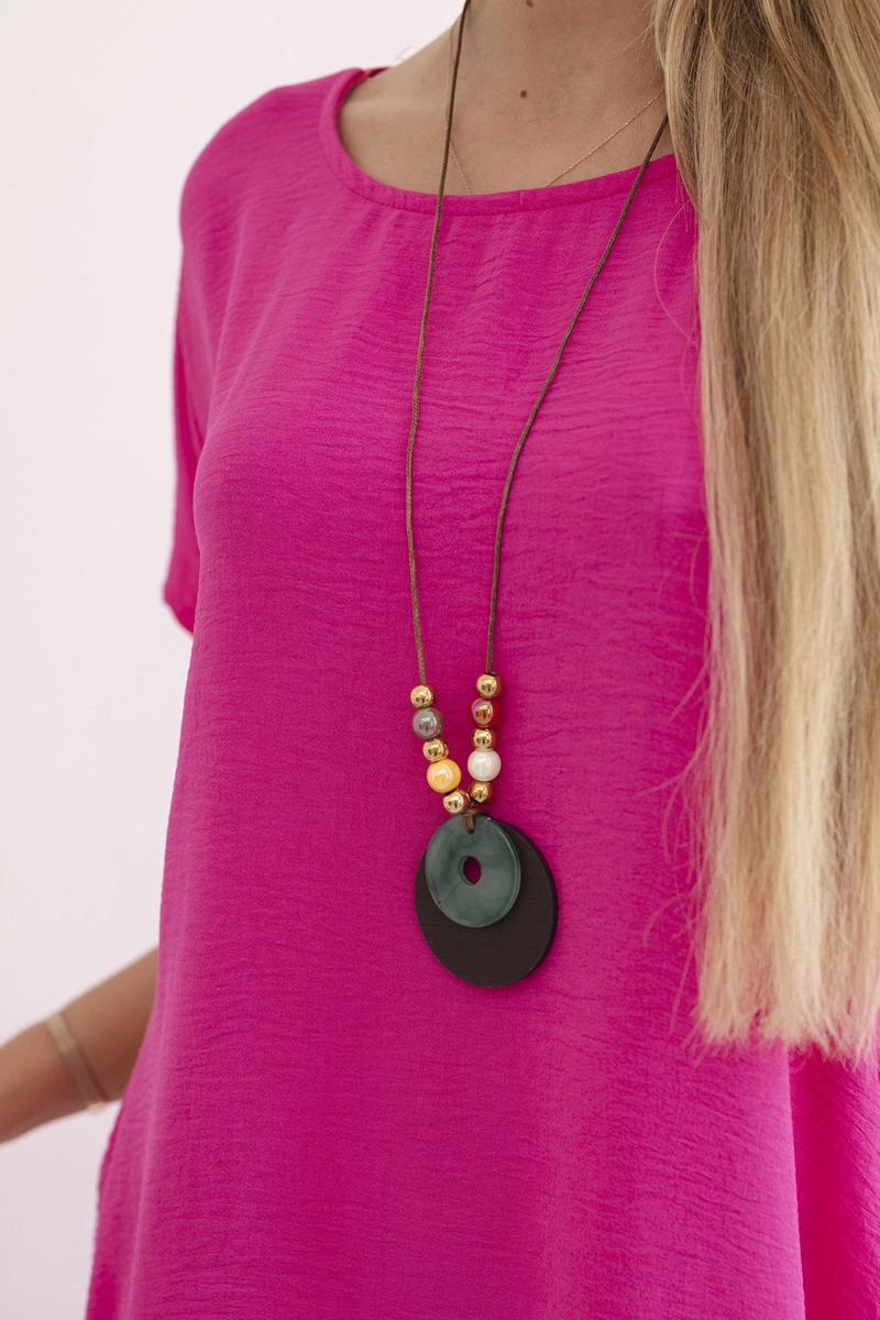 Women's dress with pockets and pendant - pink
