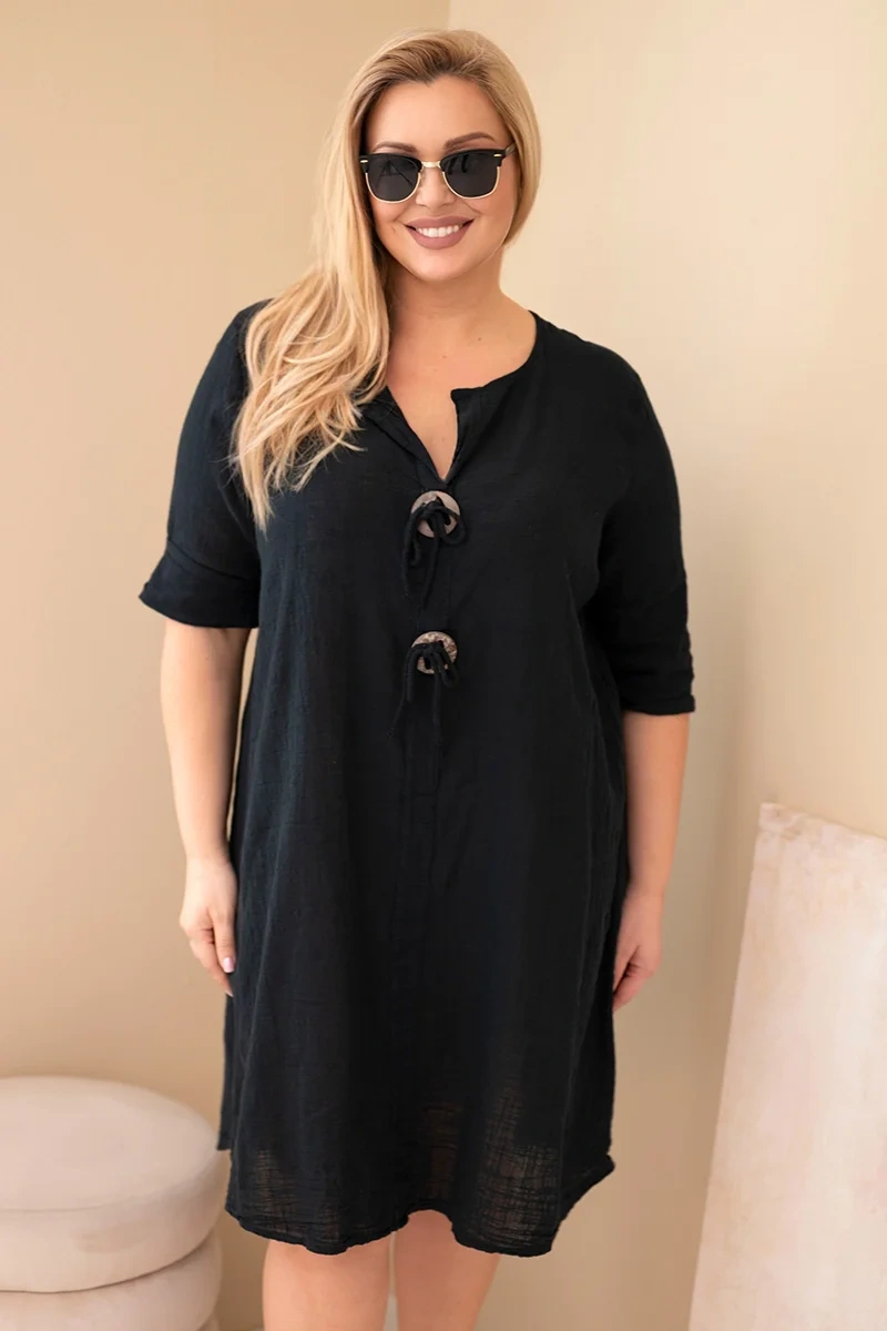 Дамска рокля Kesi Plus size с връзка на врата, черна
