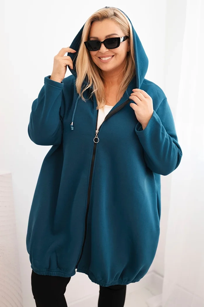 Kesi Women's Plus Size hooded and zippered warm sweatshirt teal