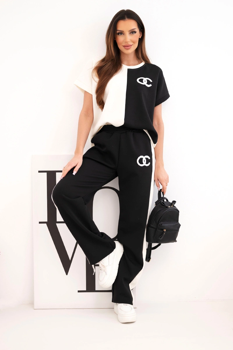 Комплект Kesi Włoski с широки панталони, екрю   черно