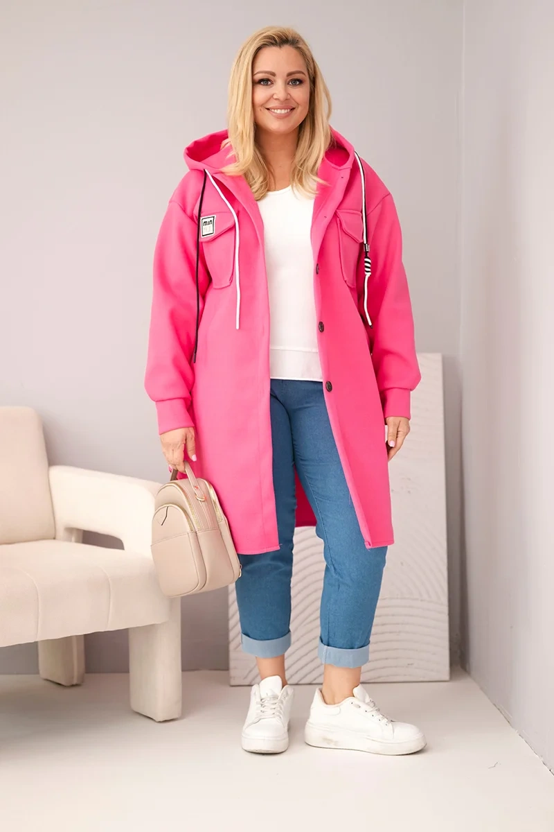 Kesi plus-size kabát s kapucňou, ružový