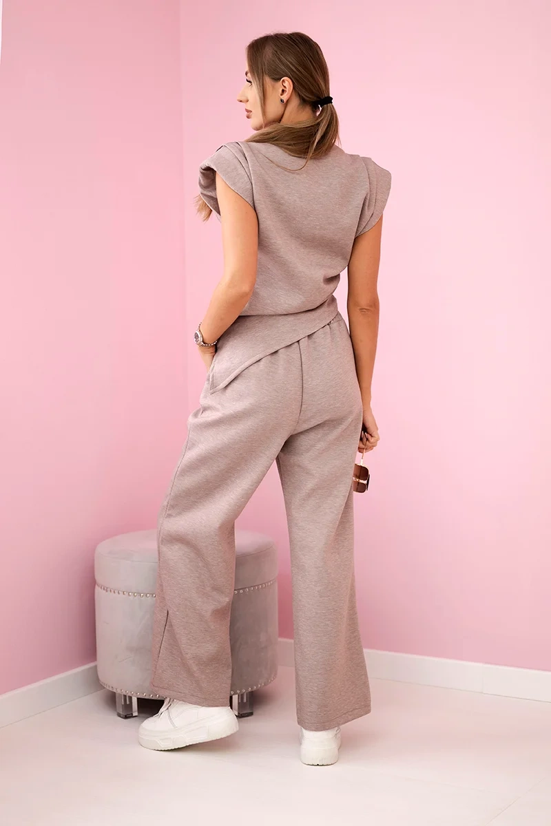 Kesi Włoski Set asymmetrical blouse + pants beige melange