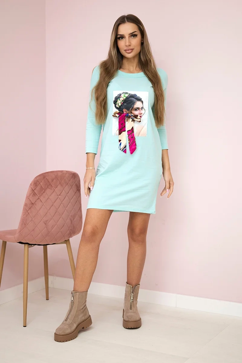 Dress with graphics and colorful bow 3D mint