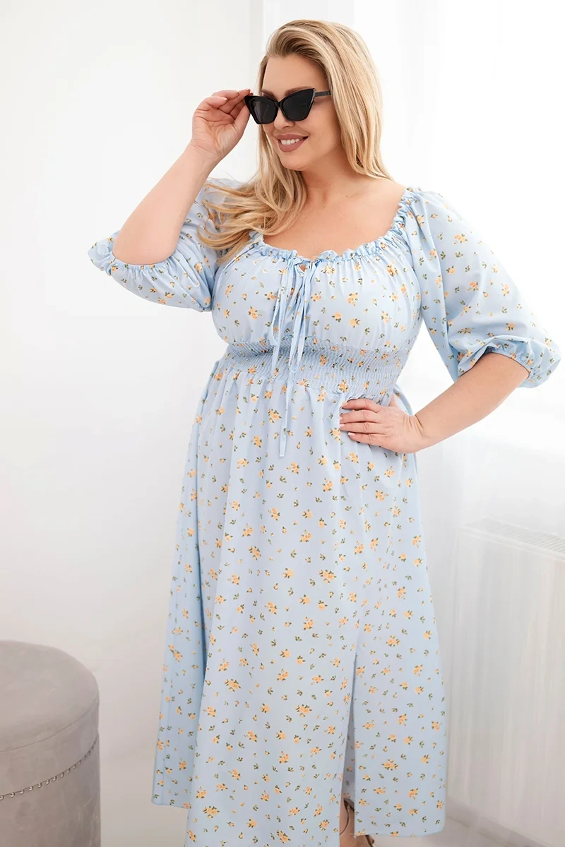 Дамска рокля макси с флорален деколте и регулируемо деколте