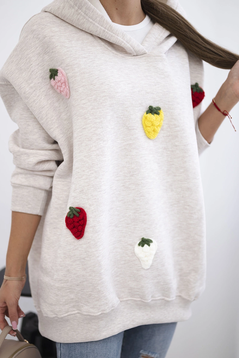 Insulated sweatshirt with strawberry motif beige melange