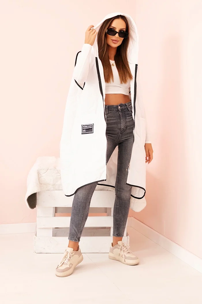 Kesi Włoski Plus Size women's quilted vest with a hood zipped white