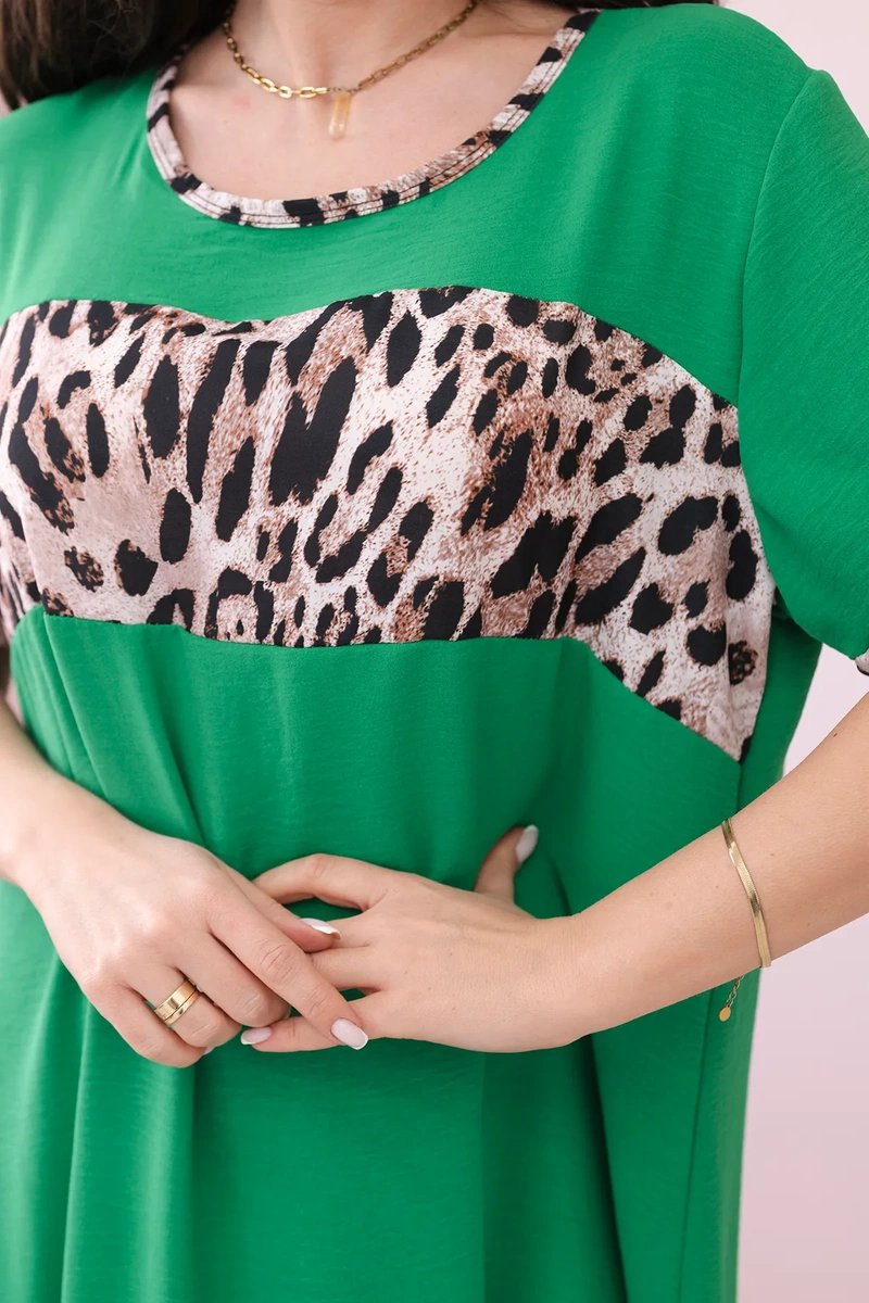Bright green dress with leopard print