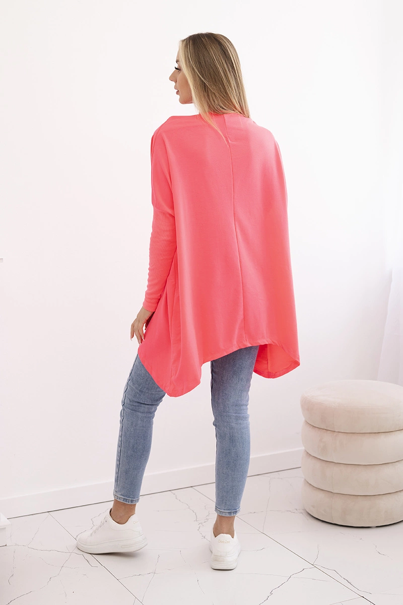 Oversized sweatshirt with asymmetrical sides in pink neon color
