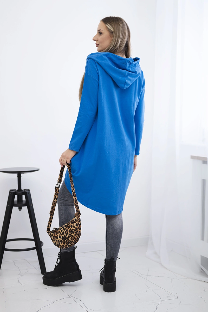 Sweatshirt with a long back and a hood - purple blue