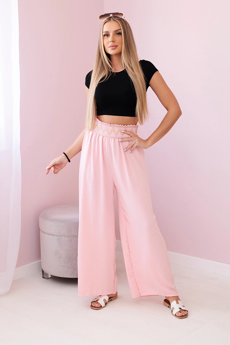 Trousers with wide elastic waistband powder pink
