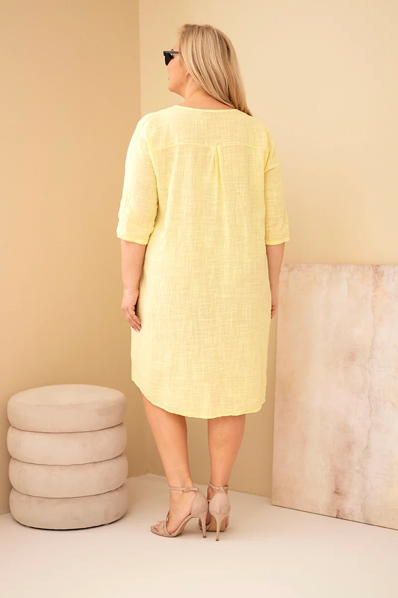 Plus-size bavlnené šaty Kesi s viazaním na výstrihu