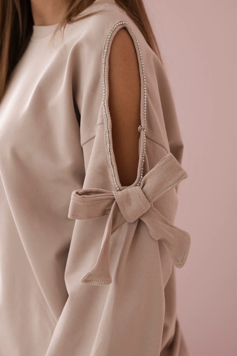Set of sweatshirts with bow on sleeves and leggings beige
