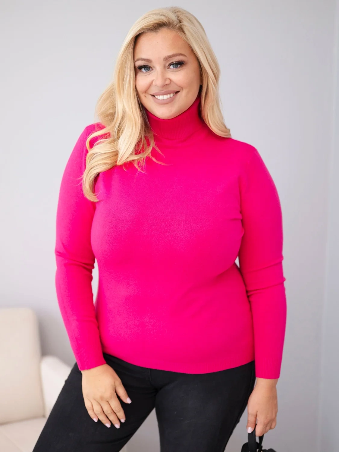 Kesi Włoski plus size rolákový svetr fuchsie