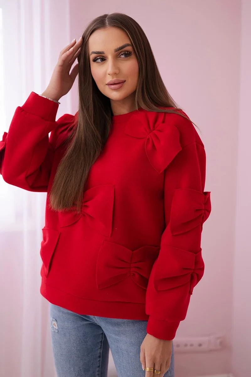 Insulated sweatshirt with decorative bows in red