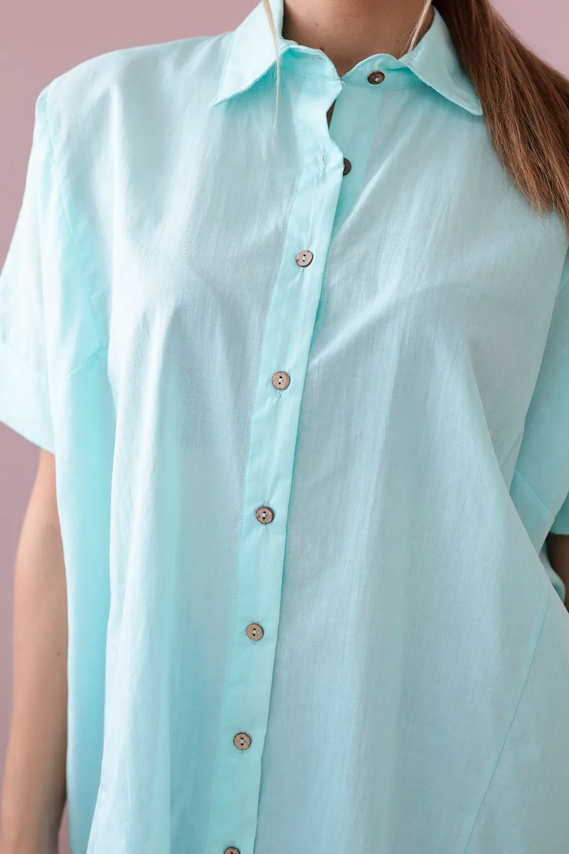 marka niezdefiniowana Short-sleeved cotton shirt mint