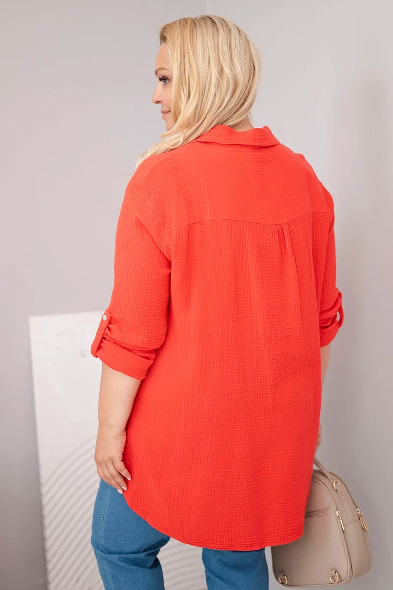 Kesi Włoski Bavlnená mušelínová košeľa Plus Size červený