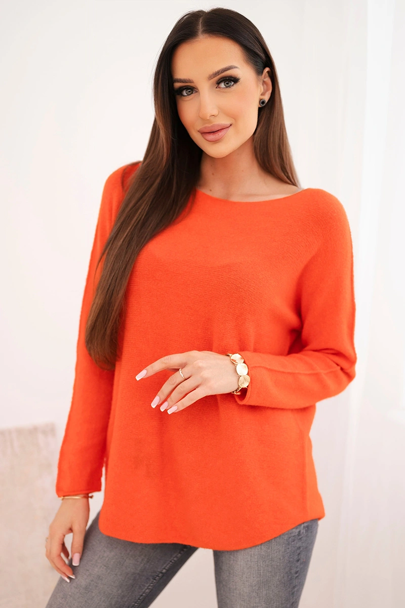 Kesi Włoski Women's viscose sweater with long sleeves and a round neckline dark orange