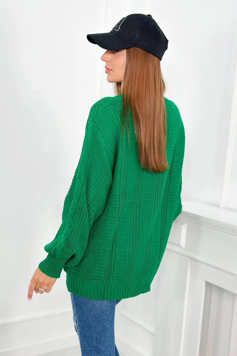 Buttoned sweater with puff sleeves green